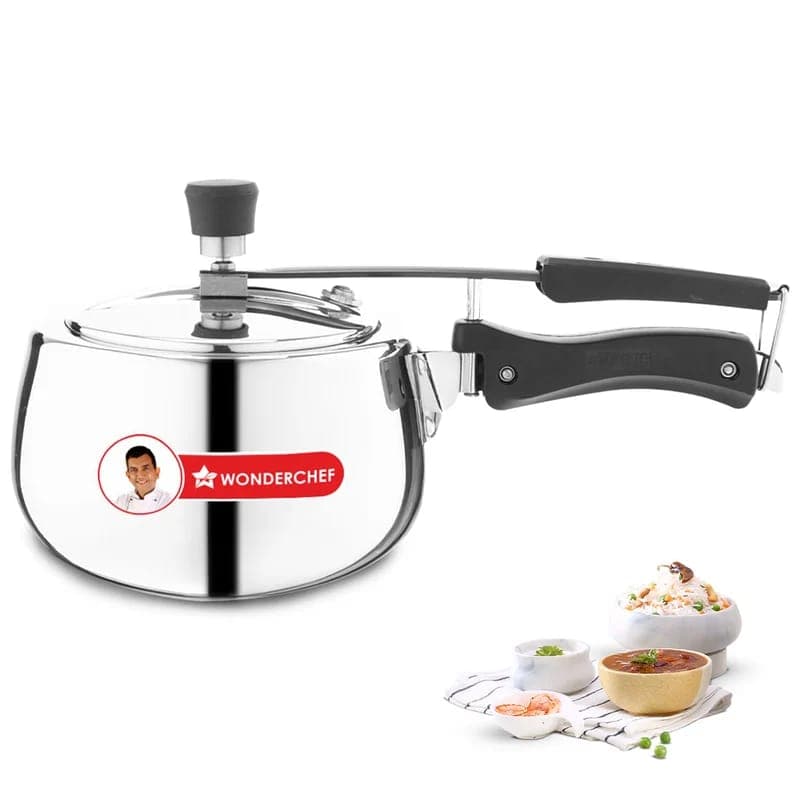 Wonderchef Nigella Triply Stainless Steel Inner Lid Pressure Cooker | 2L, 3L & 5L | Gas, Induction & Ceramic Compatible | ISI Certified | 5-Year Warranty