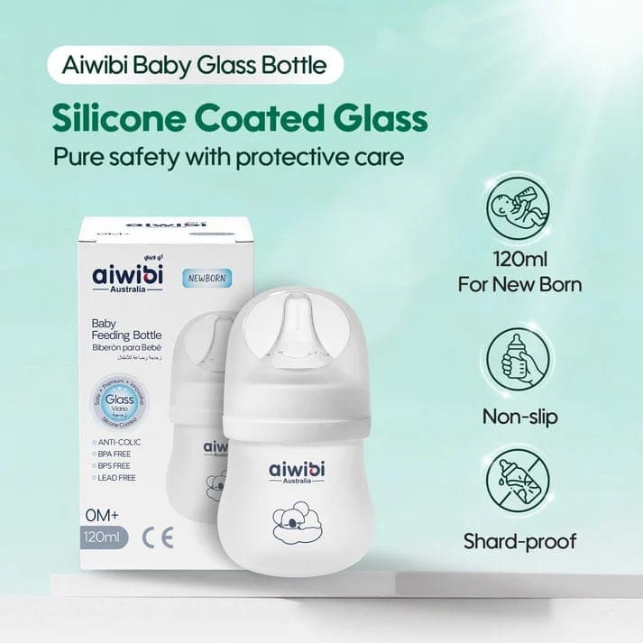 Aiwibi Baby Feeding Bottle 120ml – Lightweight Infant Milk Bottle with Soft Silicone Nipple
