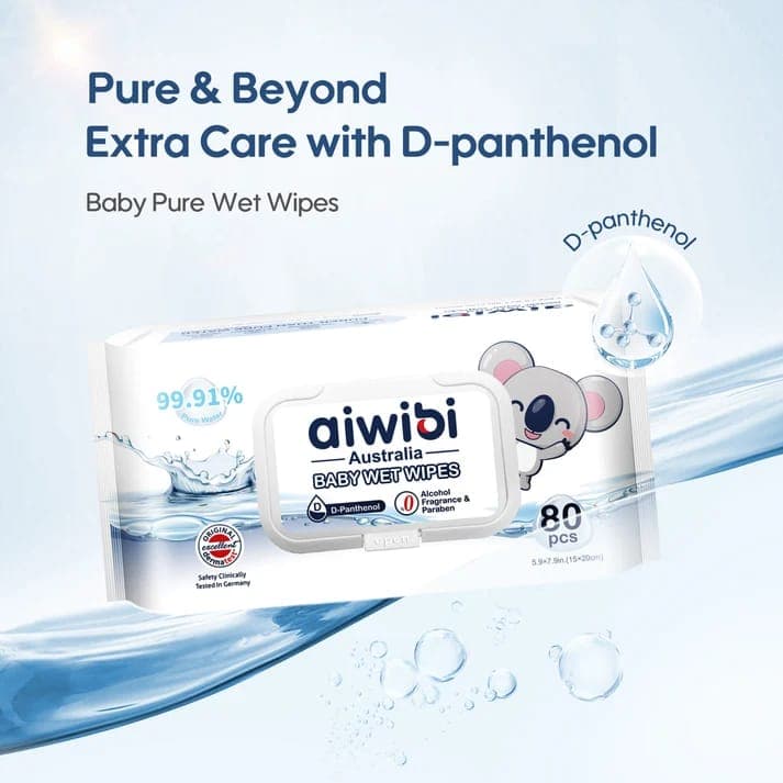 AIWIBI 99.91% Pure Water D-Panthenol Wipes | Gentle Baby Wet Wipes
