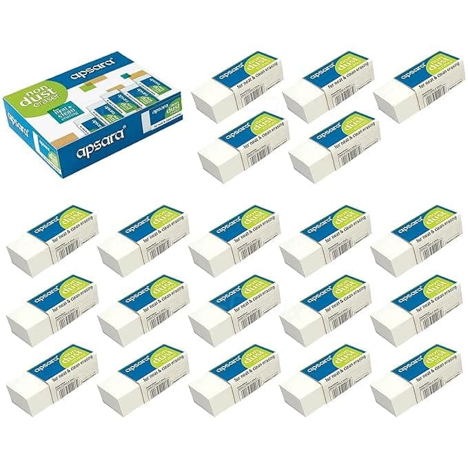 Apsara Non Dust Erasers | Clean & Smooth Erasing | Pack of 20