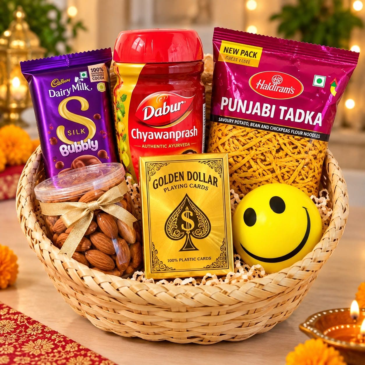 Diwali Gift Hamper | Dry Fruits, Dairy Milk, Dabur Chyawanprash & Haldiram Punjabi Tadka