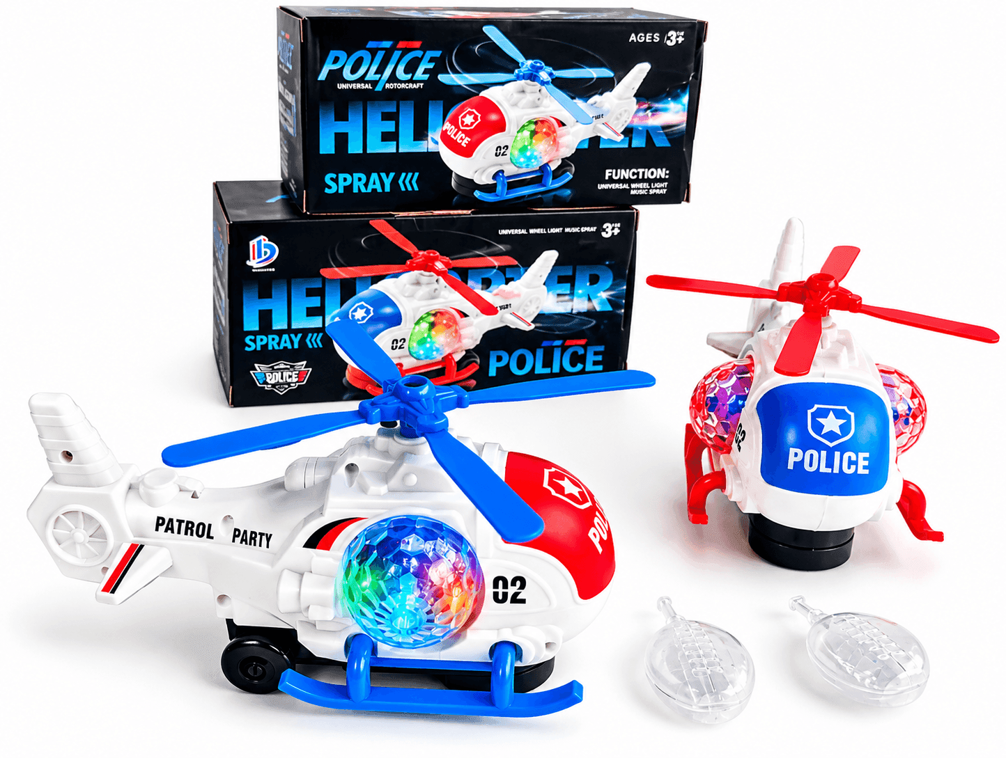 Police Rescue Helicopter Toy with Lights, Music & Spray Function