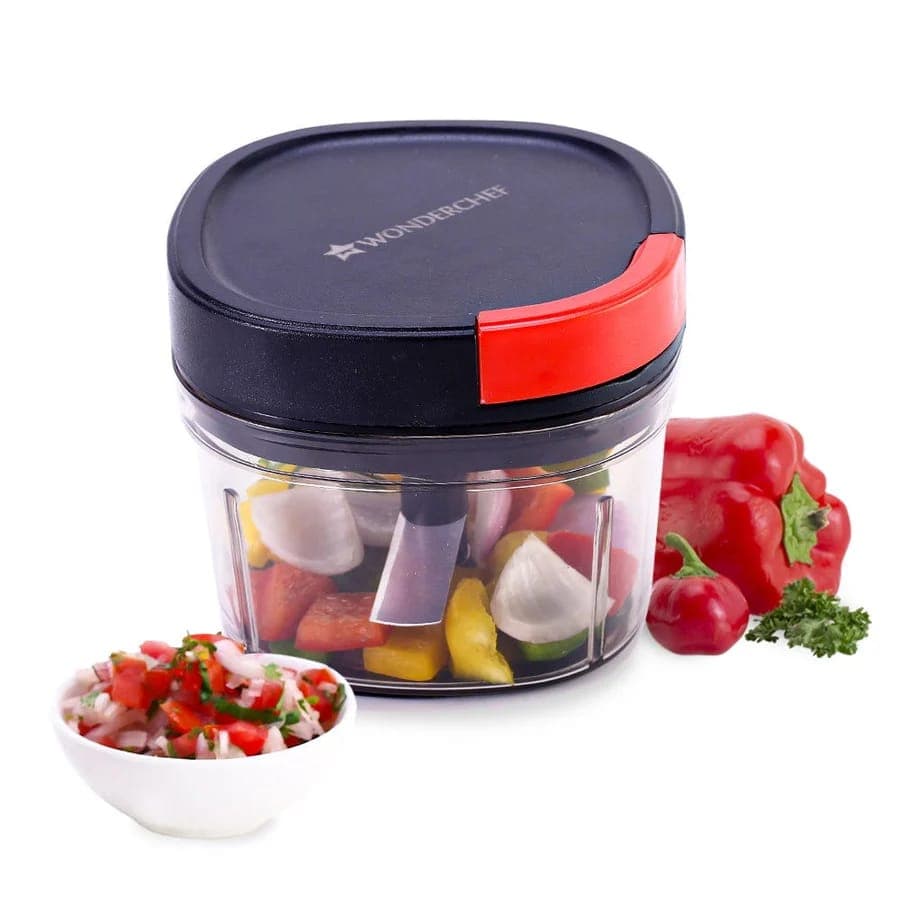Wonderchef Glory String Chopper 600ml / 900ml | 3 Sharp Stainless Steel Blades | Anti-Slip | Airtight Lid