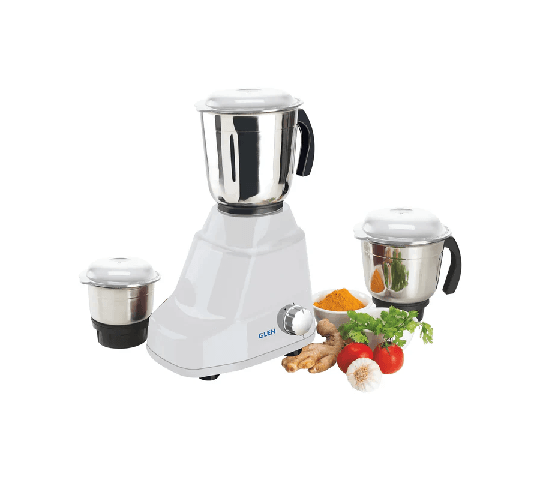 GLEN Mixer Grinder 500W with 3 Stainless Steel Blender, Grinder & Chutney Jars, Stainless Steel Blades – White, Black & Red 4020