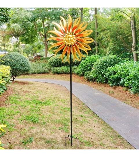 Senwell Sun Face Spinner with LED Solar Light – 360° Rotating Garden Wind Spinner W-G220133
