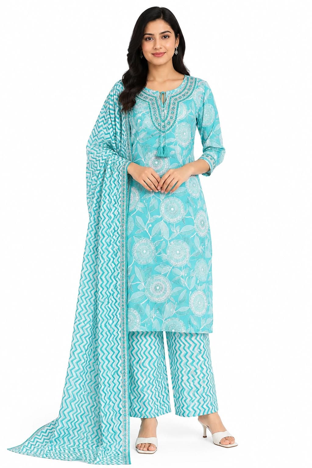 Elegant blue Embroidered Kurtha Set for Women with Dupatta | Festive & Party Wear