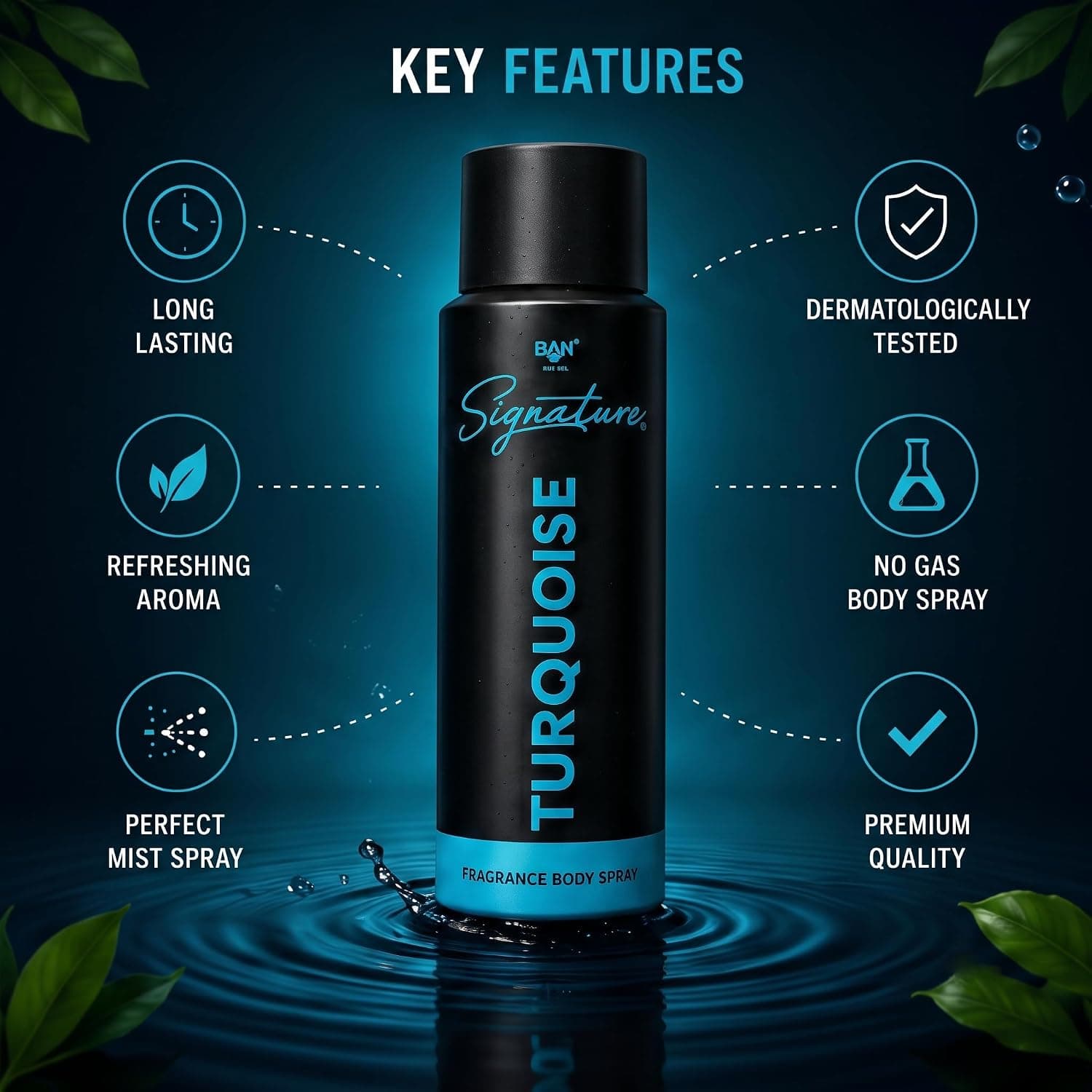 Signature SIGNATURE TURQUOISE Deodorant Spray for Men 150ML | Long Lasting Amber Spicy Fragrance Body Spray | Lemon,… — thumbnail 2 of 8