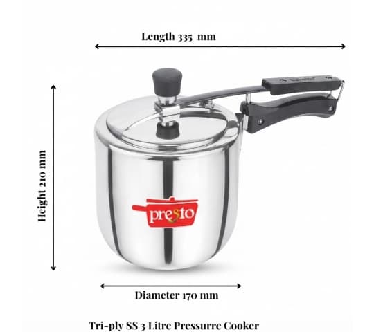 Presto Presto Triply Stainless Steel Contura Inner Lid Pressure Cooker 3 Litre | Induction & Gas Compatible home & kitchen — thumbnail 2 of 2