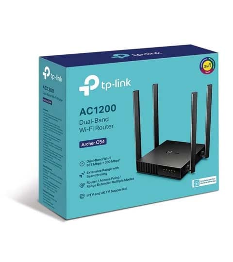 TP-Link Archer C54 AC1200 Dual Band Wi-Fi Router | 4K Streaming & High-Speed Downloads | Router, Access Point & Range Extender Modes | 4 Antennas | 10/100 Mbps Ports | Black
