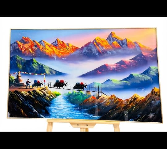 Framed Himalayan Landscape Wall Art Print on Wooden Easel