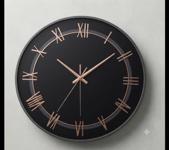 Modern Black and Rose Gold Roman Numeral Wall Clock | Luxury Decorative Wall Clock