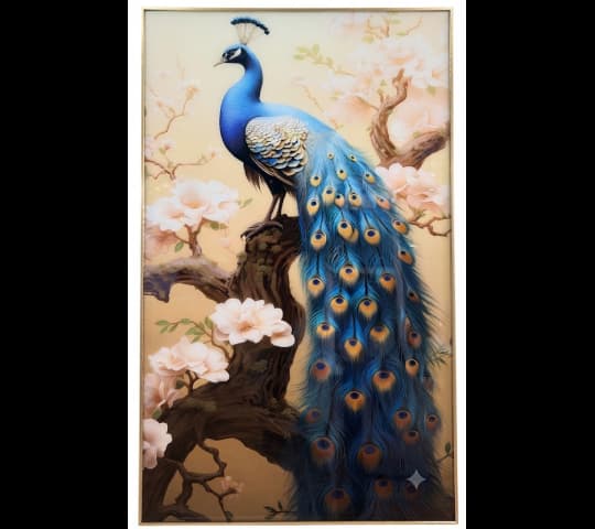 Framed Traditional Chinese Peacock & Magnolia Blossom Painting
