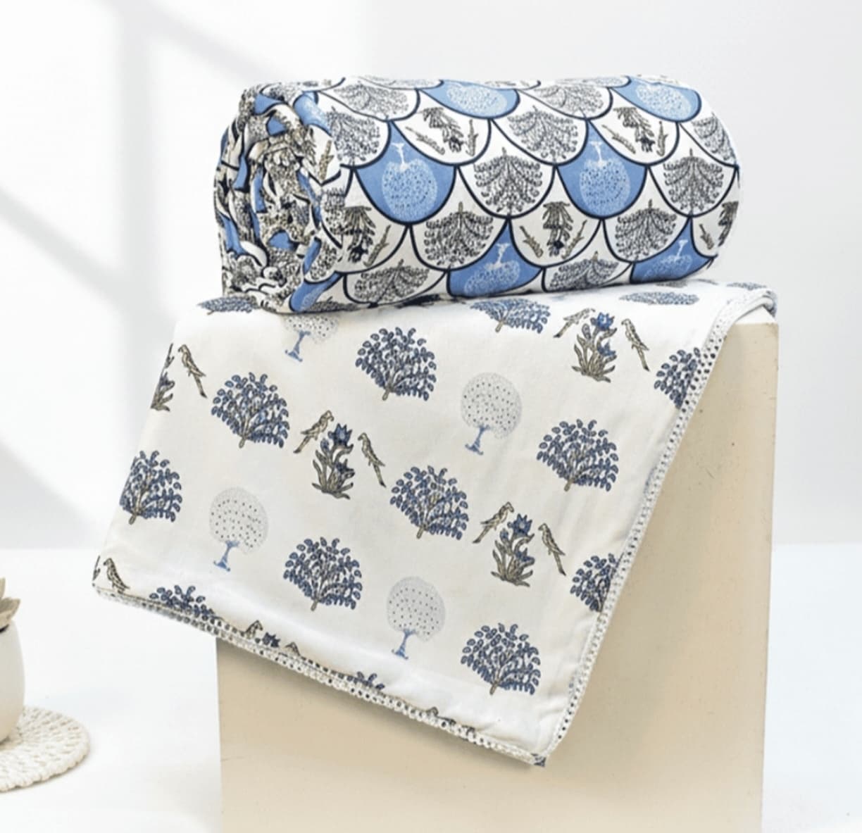 That Summer Blanket – Blue Botanical Reversible Lightweight Cotton Blanket