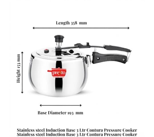 Presto Presto SS Induction Base Contura Pressure Cooker 3 Litre | Stainless Steel Cooker for Gas & Induction home & kitchen — thumbnail 2 of 2
