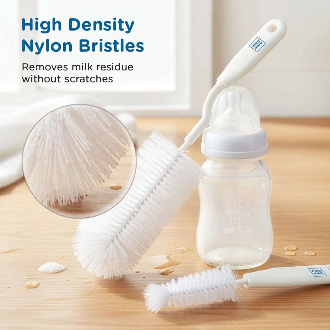 Mee Mee Mee Mee Nylon Bottle Brush with Nipple Cleaner – 360° Rotating Handle, Soft Bristles, BPA-Free daily essentials &… — thumbnail 7 of 9