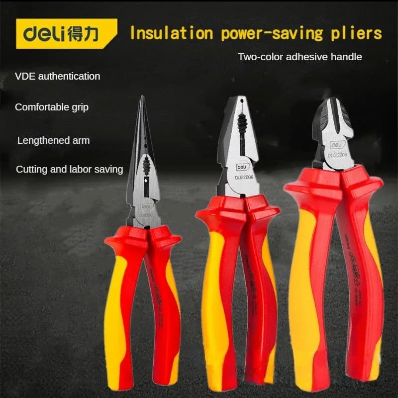 Deli Tools Deli Tools Insulated Pliers Set EDL512003T – Professional 3-Piece Electrician Hand Tool Set hardware & machinery — thumbnail 2 of 2