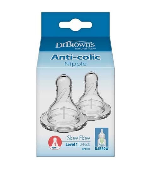 Dr. Brown's Level-1 Silicone Narrow-Neck "Options" Nipple - 2 Pcs (0-3months), 302-INTL