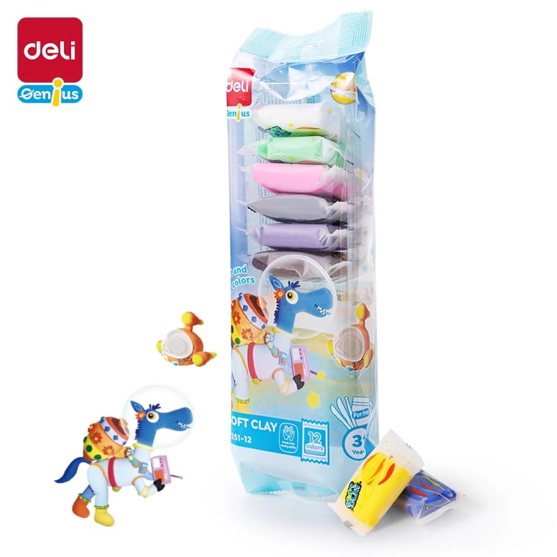 Deli EY251-12 Soft Clay – 12 Colors Super Light Air Dry Modeling Clay for Kids & Crafts