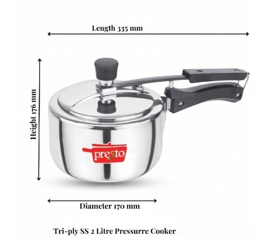 Presto Presto Triply Stainless Steel Contura Inner Lid Pressure Cooker 2 Litre | Induction Base home & kitchen — thumbnail 2 of 2