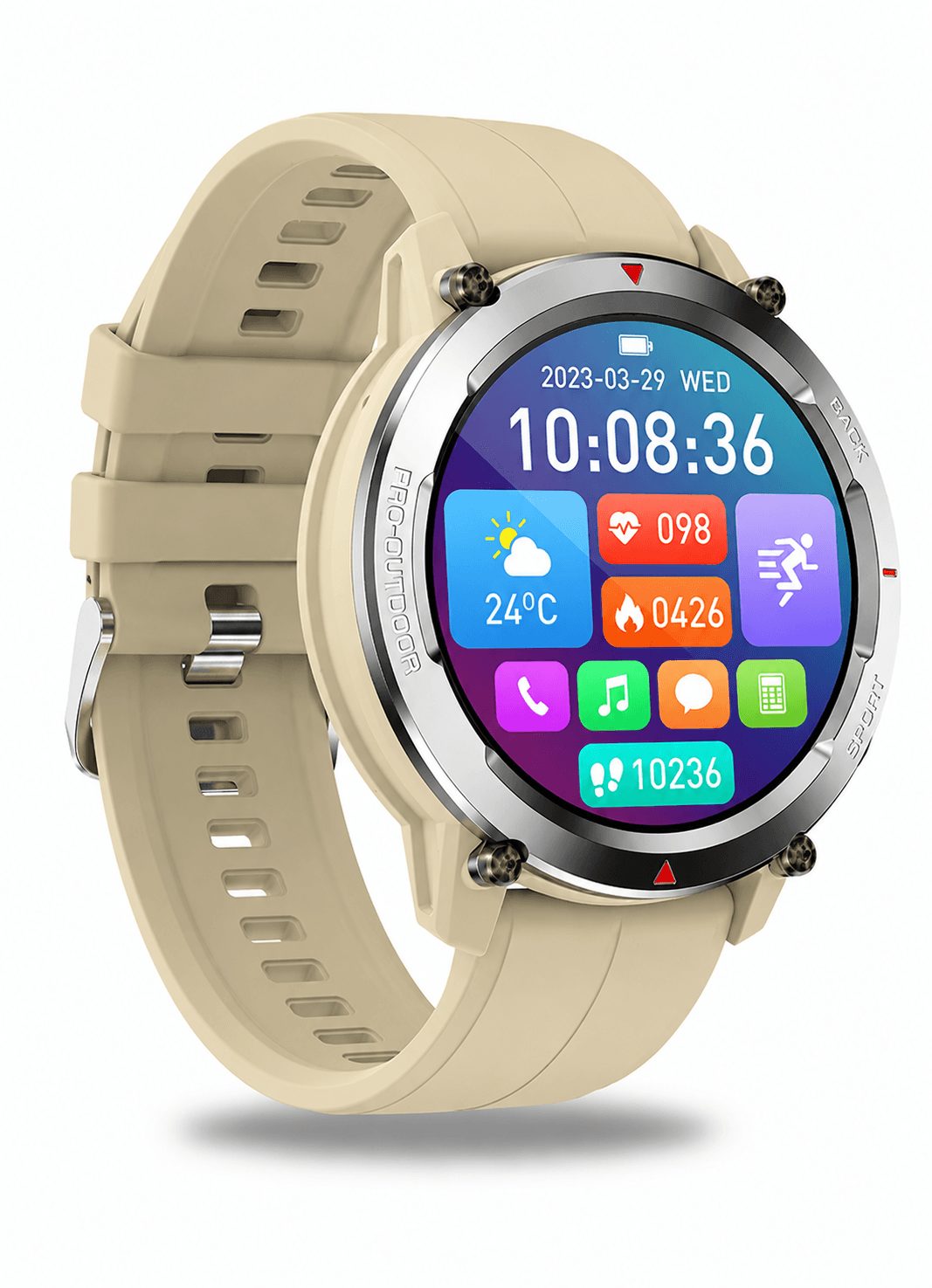 ROCK Move Smartwatch Beige | Bluetooth Calling, Fitness Tracking & Health Monitoring