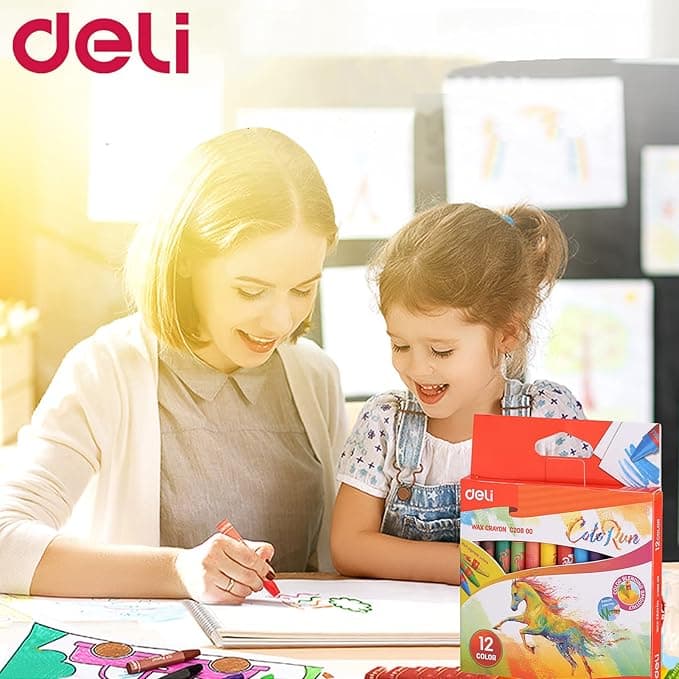 Deli Deli EC20800 Wax Crayon 12 Color Set | Non-Toxic Smooth Coloring Crayons for Kids stationary, toys & sports — thumbnail 3 of 6