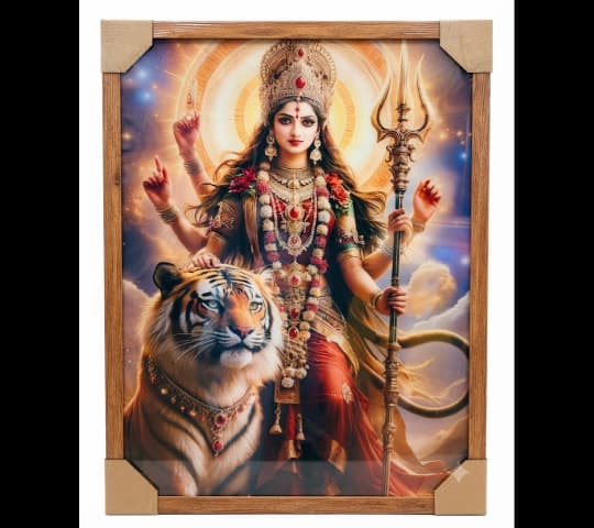 Goddess Durga Framed Wall Art – Hindu Devi Religious Decor