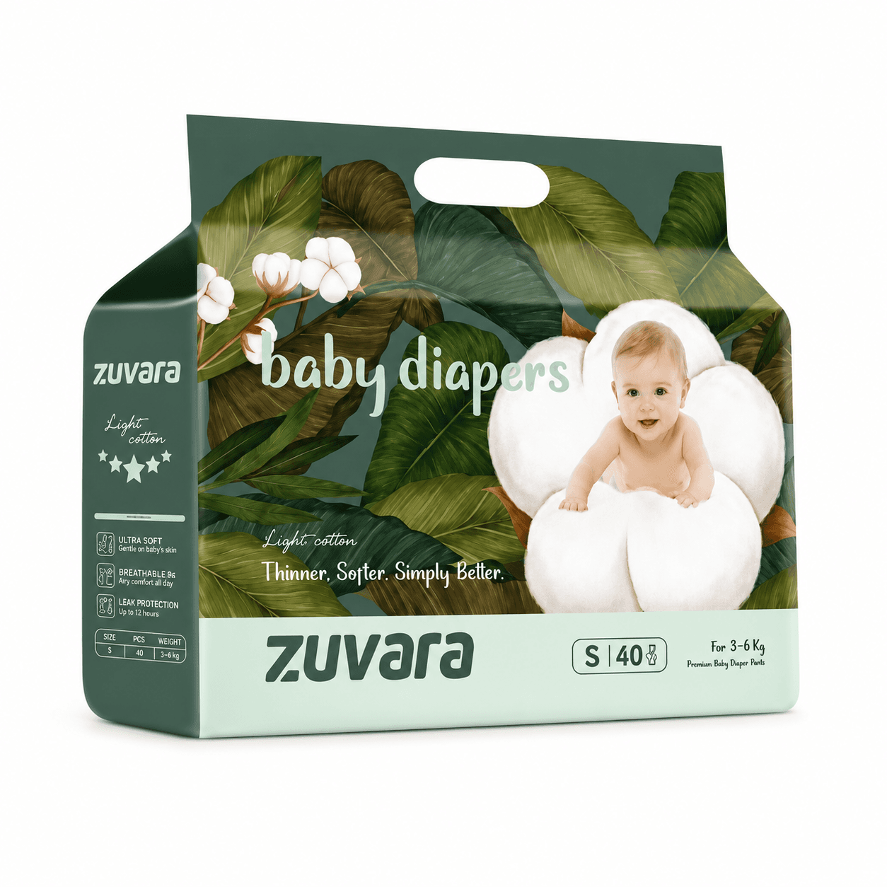 Zuvara Zuvara Premium Tape Diaper Medium (Pack of 40) pharmacy, fitness & surgical — image 1 of 2