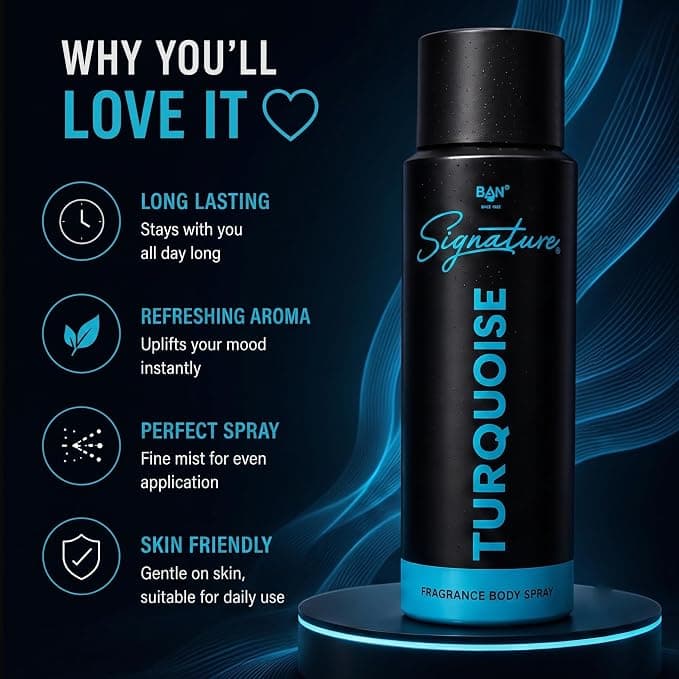 Signature SIGNATURE TURQUOISE Deodorant Spray for Men 150ML | Long Lasting Amber Spicy Fragrance Body Spray | Lemon,… — thumbnail 4 of 8