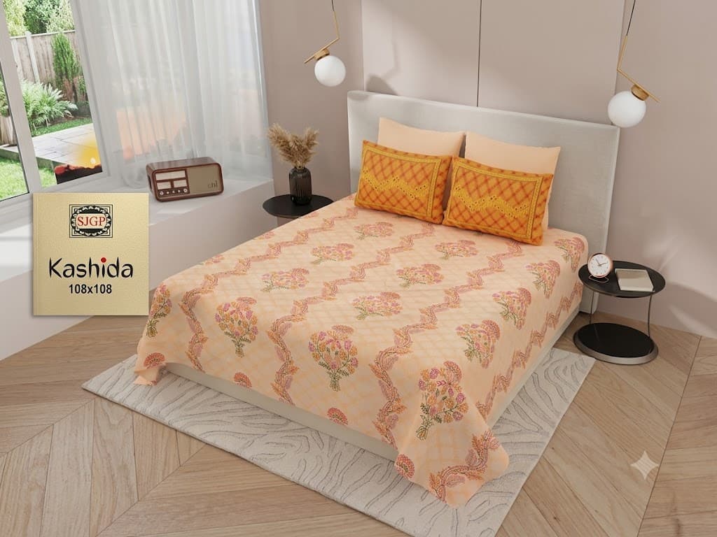 SJGP Kashida King Size Bedsheet 108 x 108 Inches with 2 Pillow Covers – Floral Designer Bed Sheet Set