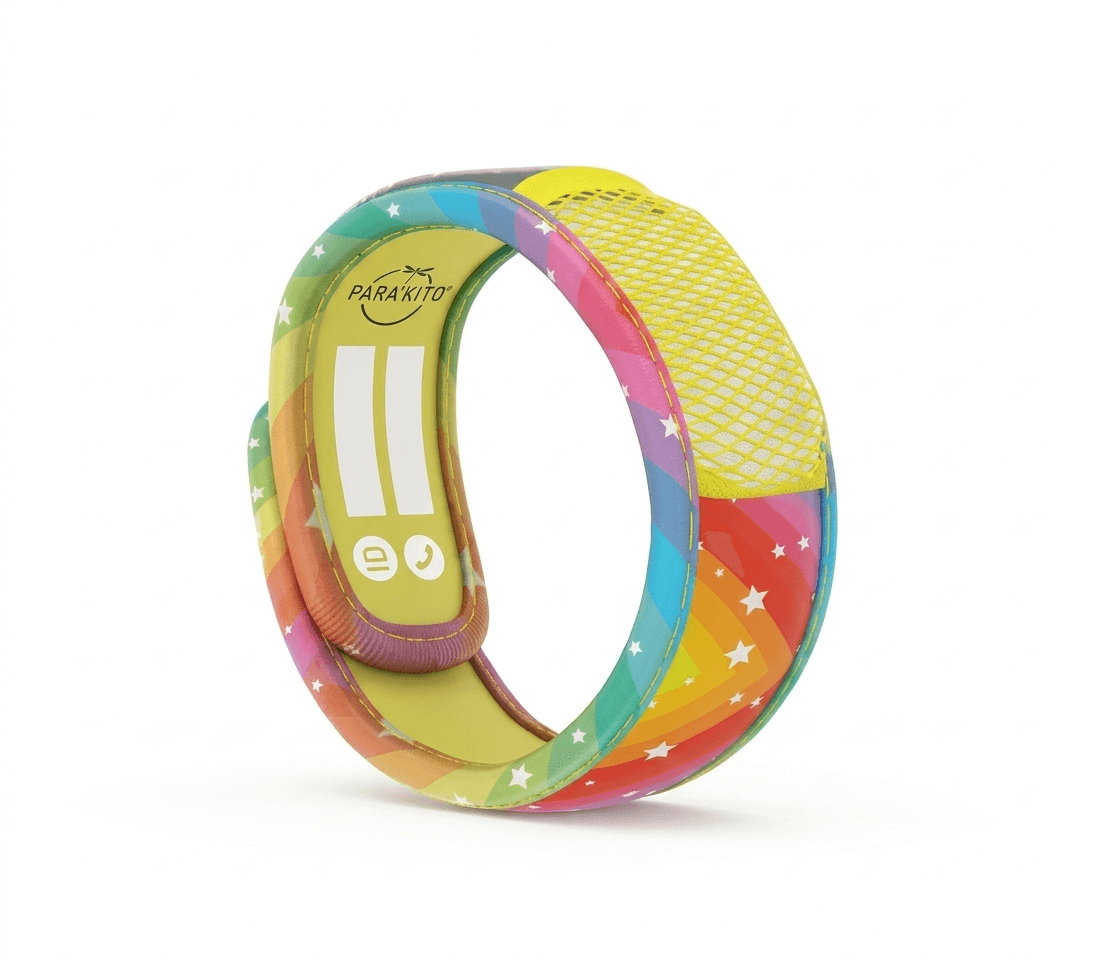 PARA’KITO Kids Rainbow Mosquito Repellent Wristband (Ages 3–7) – DEET Free Natural Protection, Adjustable Waterproof Anti-Mosquito Band with Essential Oils, Model FNGWB1ENK59