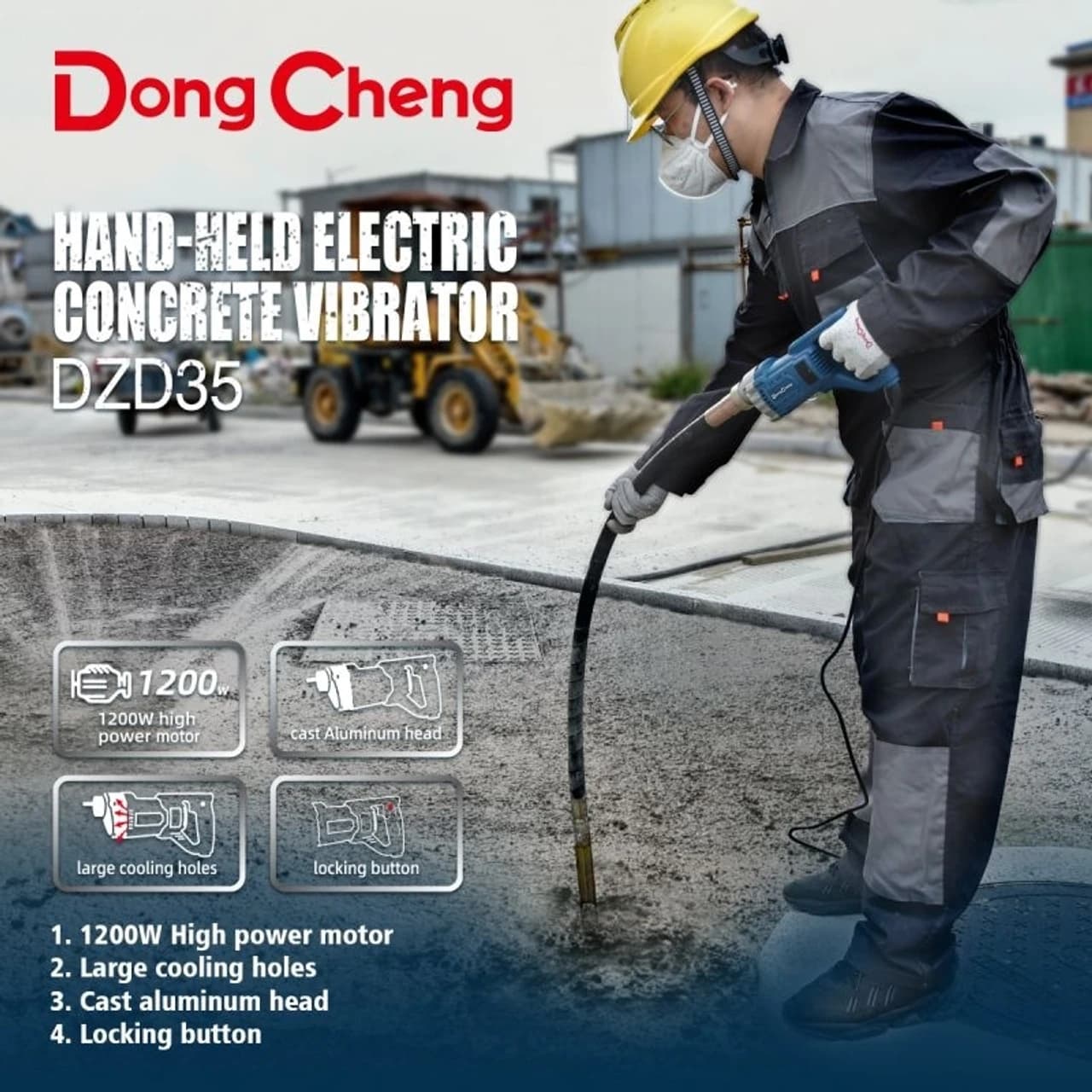 Dongcheng DZD35 Hand Concrete Vibrator 1200W Heavy-Duty Concrete Compactor hardware & machinery — thumbnail 9 of 9