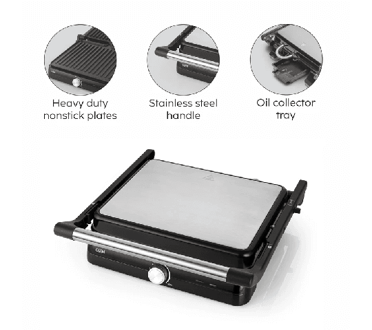 GLEN Electric Contact Grill & Sandwich Maker 2000W with 180° Opening & Non-Stick Plates – SA3031 model