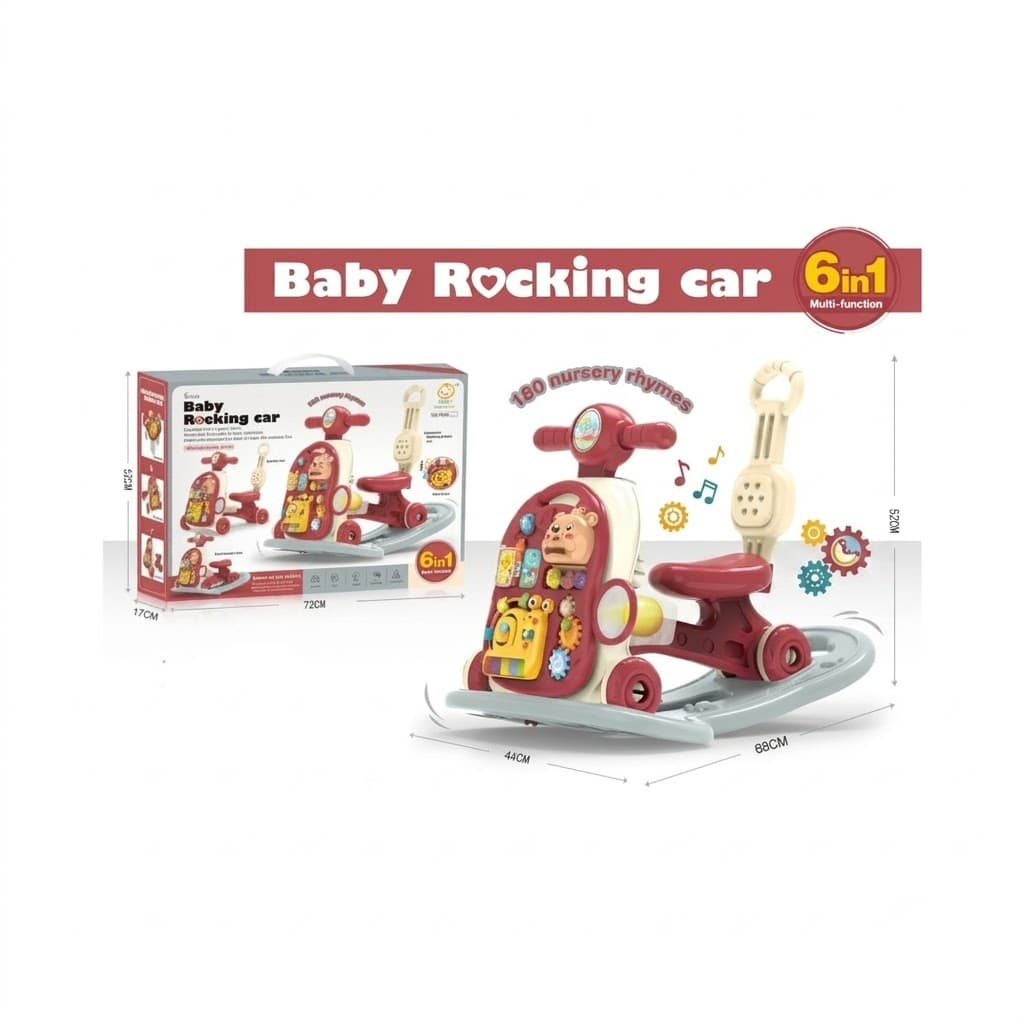 6-in-1 Baby Rocking Car & Walker Activity Center – Multi-Functional Ride-On Toy with 180 Nursery Rhymes