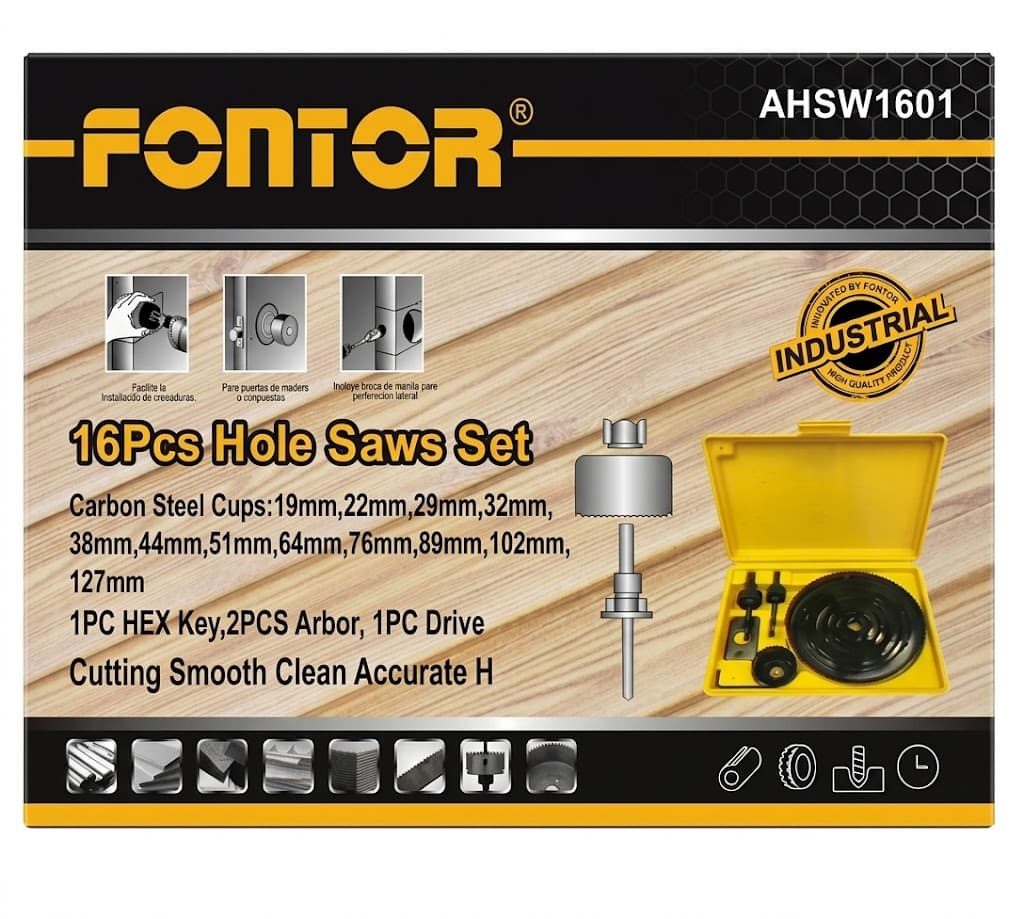 Fontor Fontor HOLE SAW 16PCS SET AHSW1601 – Multi-Size Wood & Plastic Hole Cutter Kit hardware & machinery — thumbnail 2 of 2