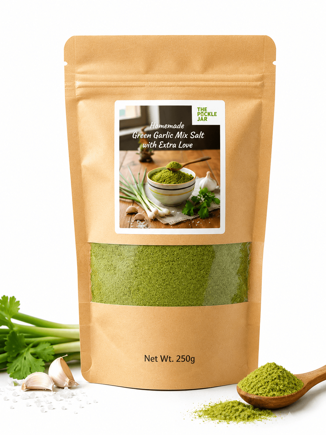 The Pickle Jar Homemade Green Garlic Mix Salt 250g – Flavorful Seasoning Blend