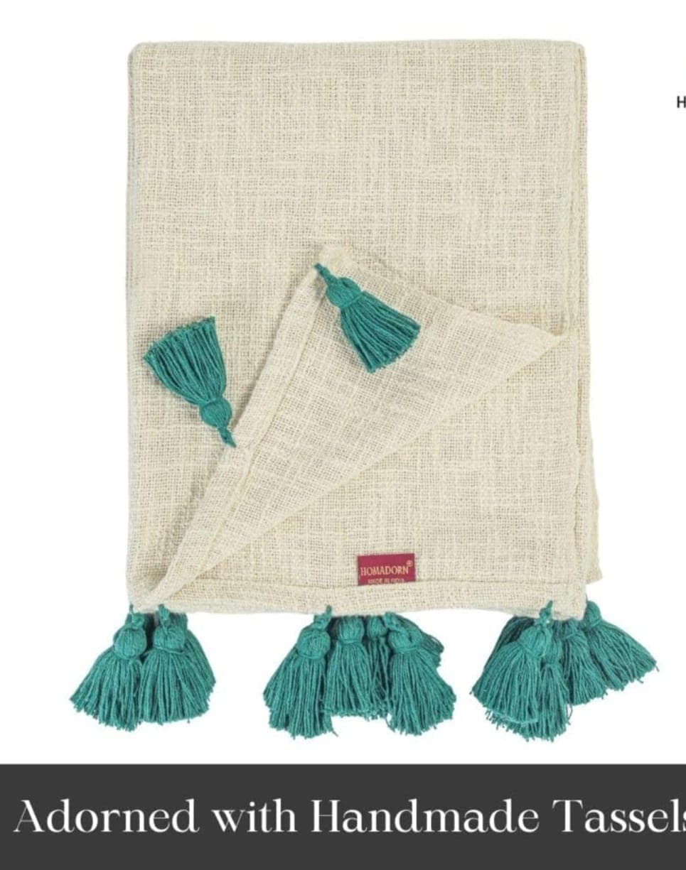 Mirage 100% Cotton Throw Blanket with Multicolor Tassels – Soft Decorative Sofa, Bed & Couch Blanket (GREEN) daily… — thumbnail 5 of 5