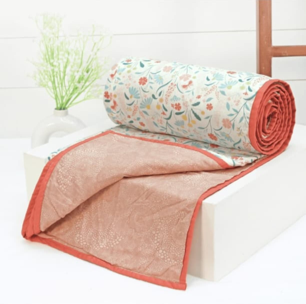 That Summer Blanket – Coral Floral Reversible Lightweight Cotton Blanket