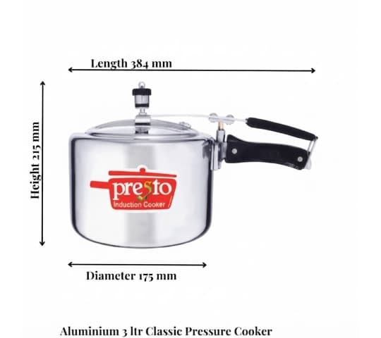 Presto Presto Pressure Cooker Aluminium Classic Inner Lid 3 Litre | Durable & Fast Cooking home & kitchen — thumbnail 2 of 2