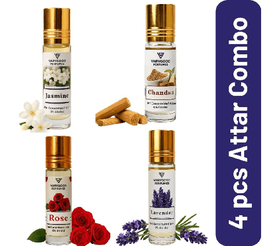 Varygood Perfume Combo Pack – Jasmine, Chandan, Rose & Lavender Long Lasting Fragrance Set