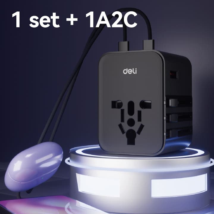 DELI Deli ET766 Universal 25W Travel Adapter with USB-C Fast Charging electronics — thumbnail 2 of 3