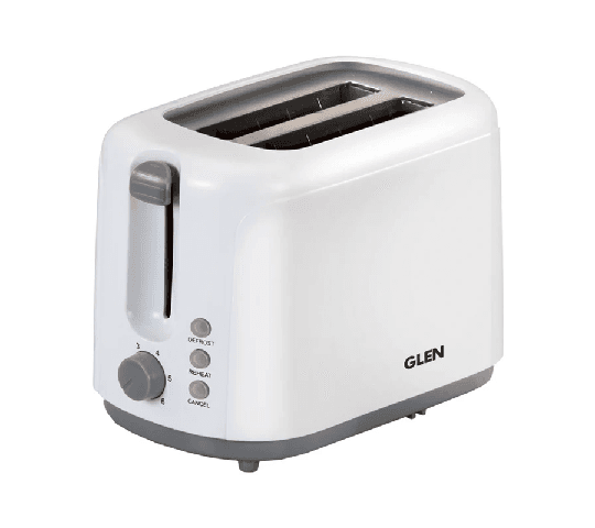 GLEN Electric Auto Pop-Up 2 Slice Toaster 750W with 6-Level Browning Control & Removable Crumb Tray – White 3019