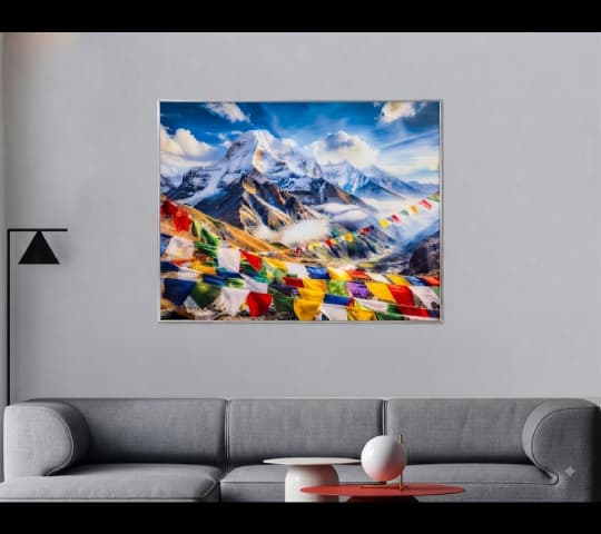 Himalayan Mountain Vista with Tibetan Prayer Flags Framed Art Print
