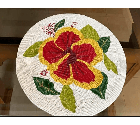 Beaded Table Mats Beautiful Flower Design with Leaves – 12 to 15 Inches Fully Handmade Tight Beaded Elegant Dining & Home Decor Mats
