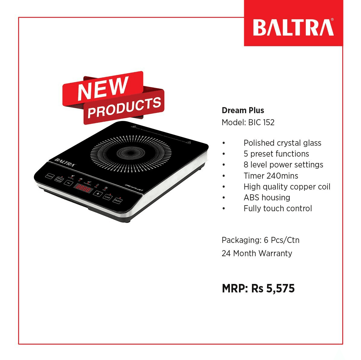 Baltra Dream Plus BIC 152 Induciton Cooktop