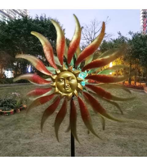 Senwell Senwell Sun Face Spinner with LED Solar Light – 360° Rotating Garden Wind Spinner W-G220133 home decor — thumbnail 2 of 3