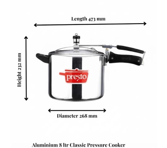 Presto Presto Aluminium Classic Inner Lid Pressure Cooker 8 Litre | Heavy Duty Cooker home & kitchen — thumbnail 2 of 2