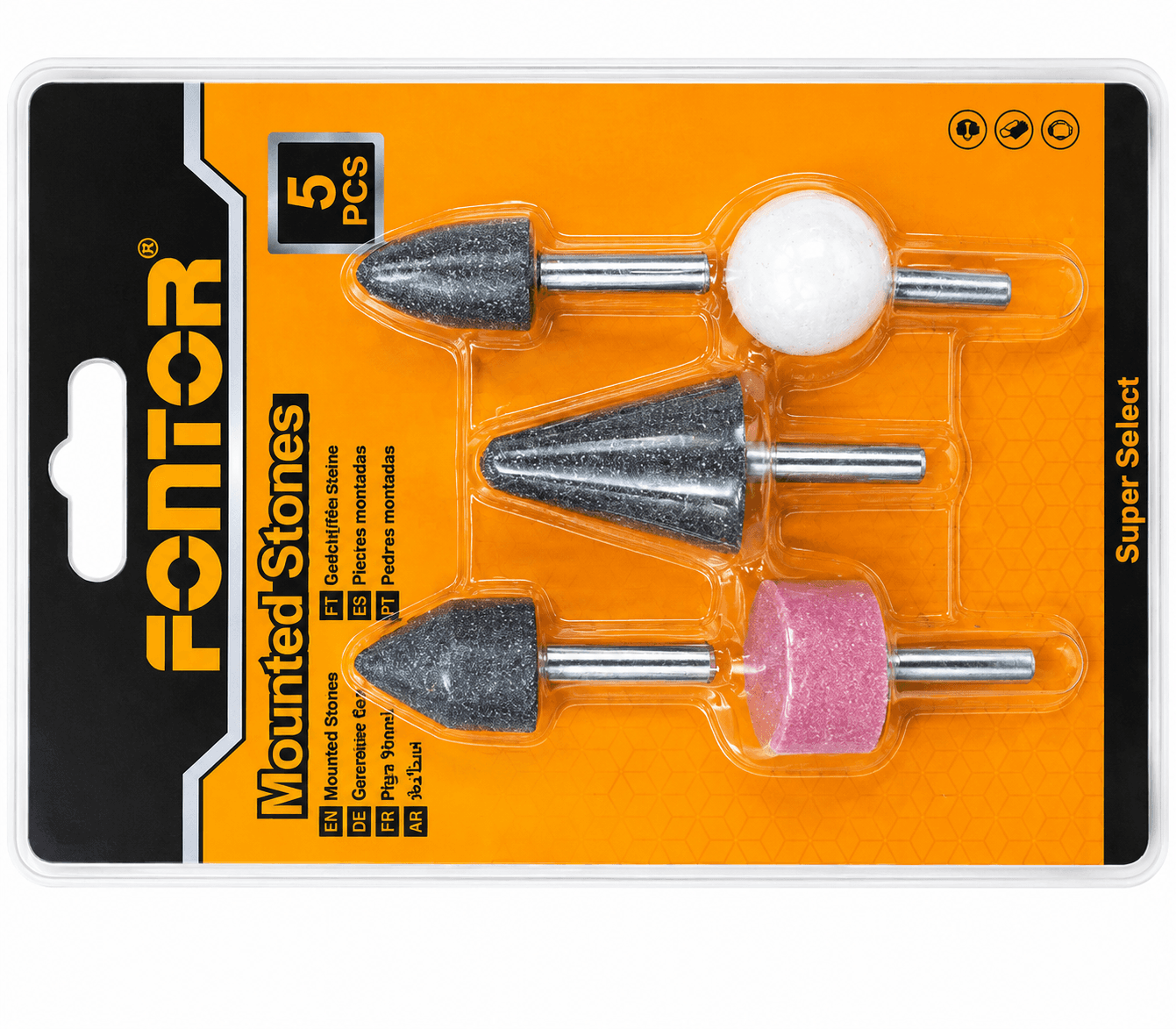 Fontor Mounted Stone 5 PCS Set 180303 – Grinding, Sharpening & Polishing Stone Set for Rotary Tools