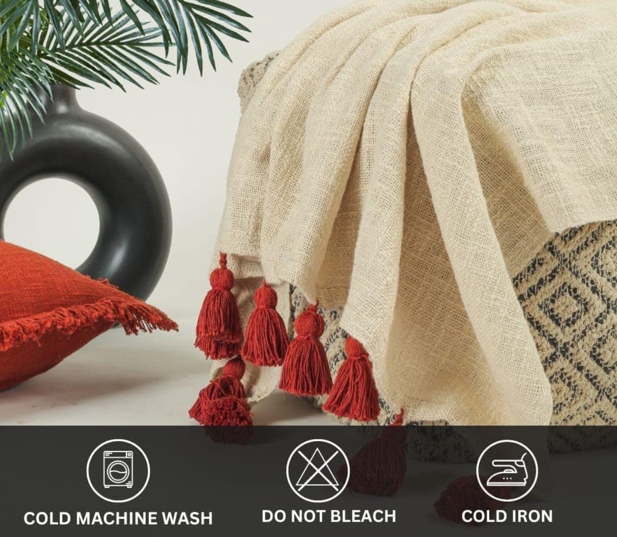 Mirage 100% Cotton Throw Blanket with Multicolor Tassels – Soft Decorative Sofa, Bed & Couch Blanket (Maroon) daily… — thumbnail 2 of 6