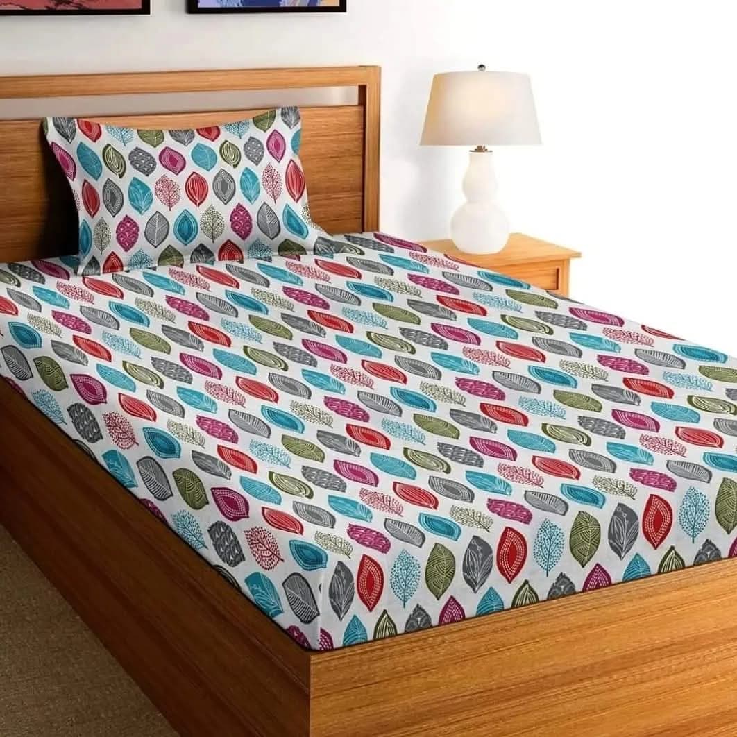 Pure Cotton 210 TC Single Bedsheet with 1 Pillow Cover (60x90 in)