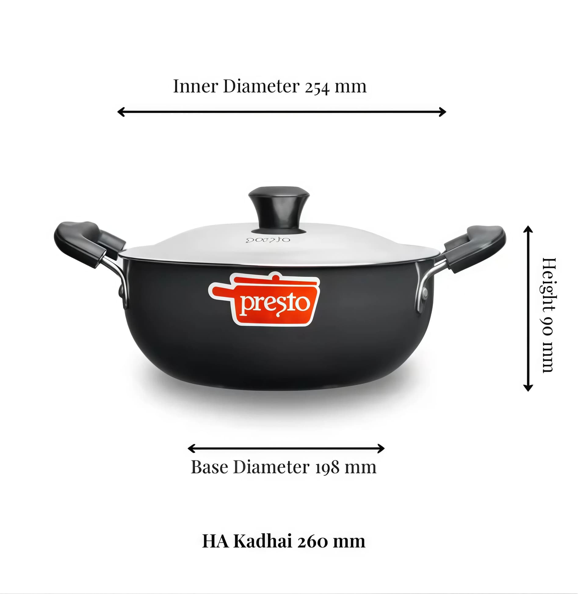 Presto Presto Black Hard Anodized Karhai/Kadhai/Kadai/Karai 260mm with Stainless Steel Lid home & kitchen — thumbnail 2 of 2